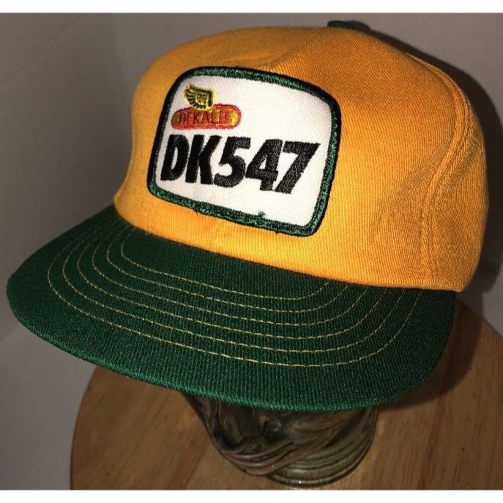 Vintage DEKALB DK547 80s USA Swingster Green Yellow Trucker Hat Cap Snapback WOW